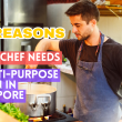 man cooking wearing apron