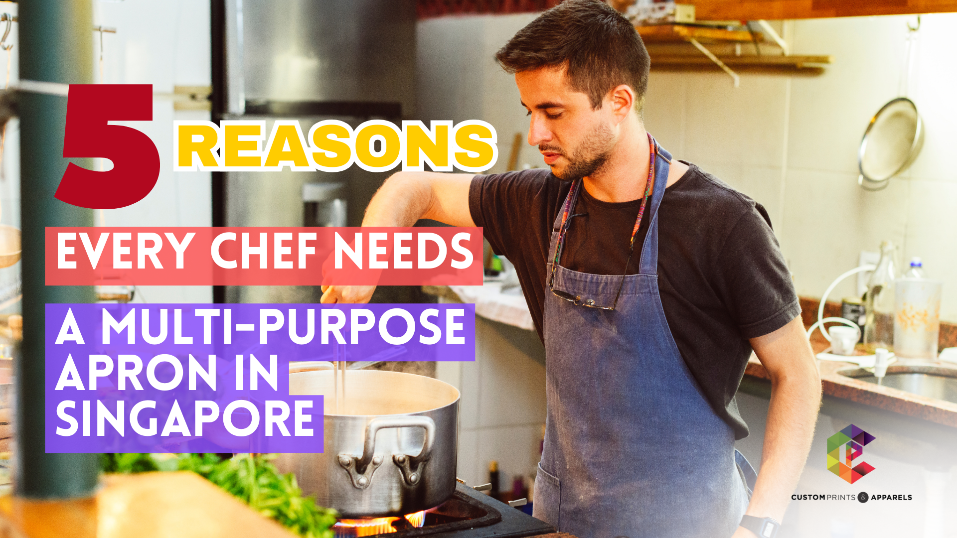 man cooking wearing apron